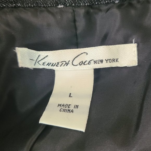 Trendy and Flattering KENNETH COLE Black Denim Bomber Jacket with Ruched Sleeves - Picture 5 of 5